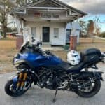 Niken GT blue, with white motorcycle helmet - supplied by Jeff Gore